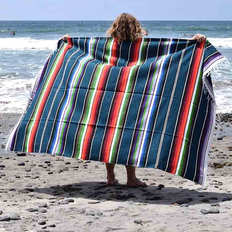 West Path 100% Cotton Blue Serape Blanket