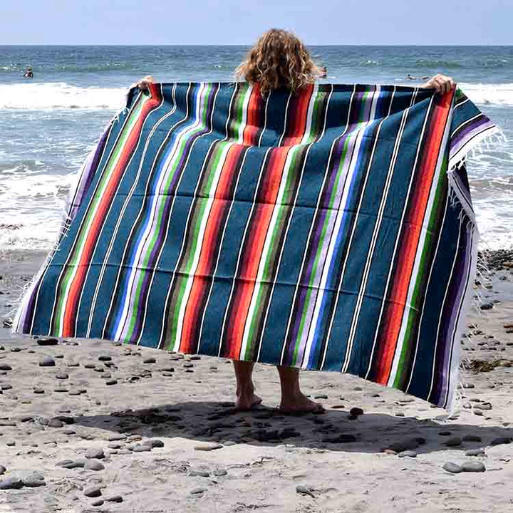 West Path 100% Cotton Blue Serape Blanket