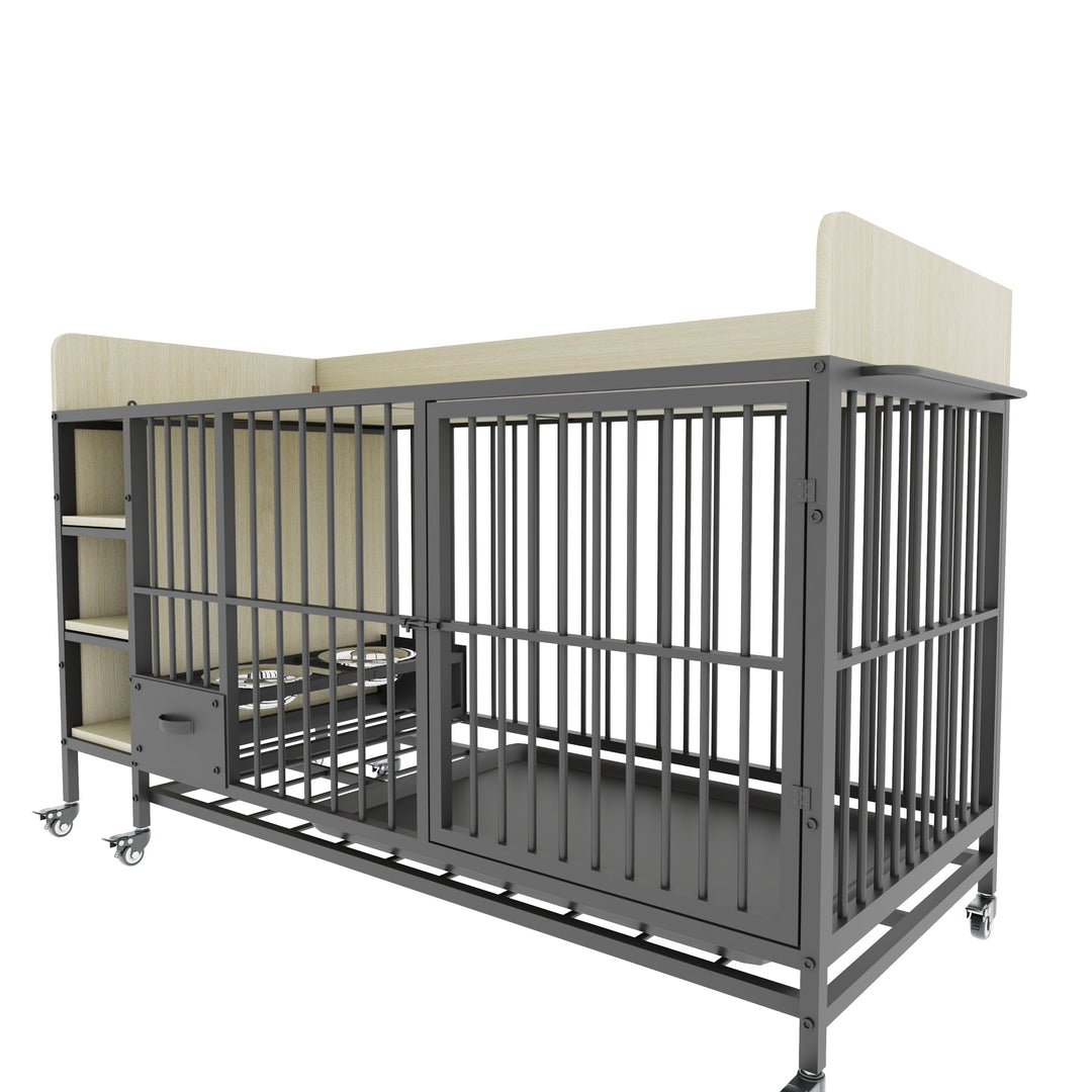Large Pet Cage with Storage Rack Black and Beige