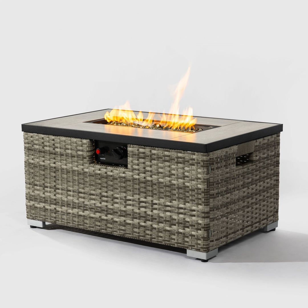 32' Propane Gas Fire Pit Table with Wicker Base and Propane Tank Cover