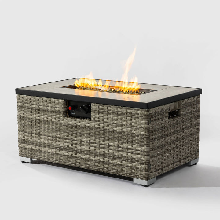 32' Propane Gas Fire Pit Table with Wicker Base and Propane Tank Cover