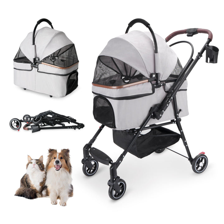 4-Wheel Foldable Pet Stroller for Dogs & Cats