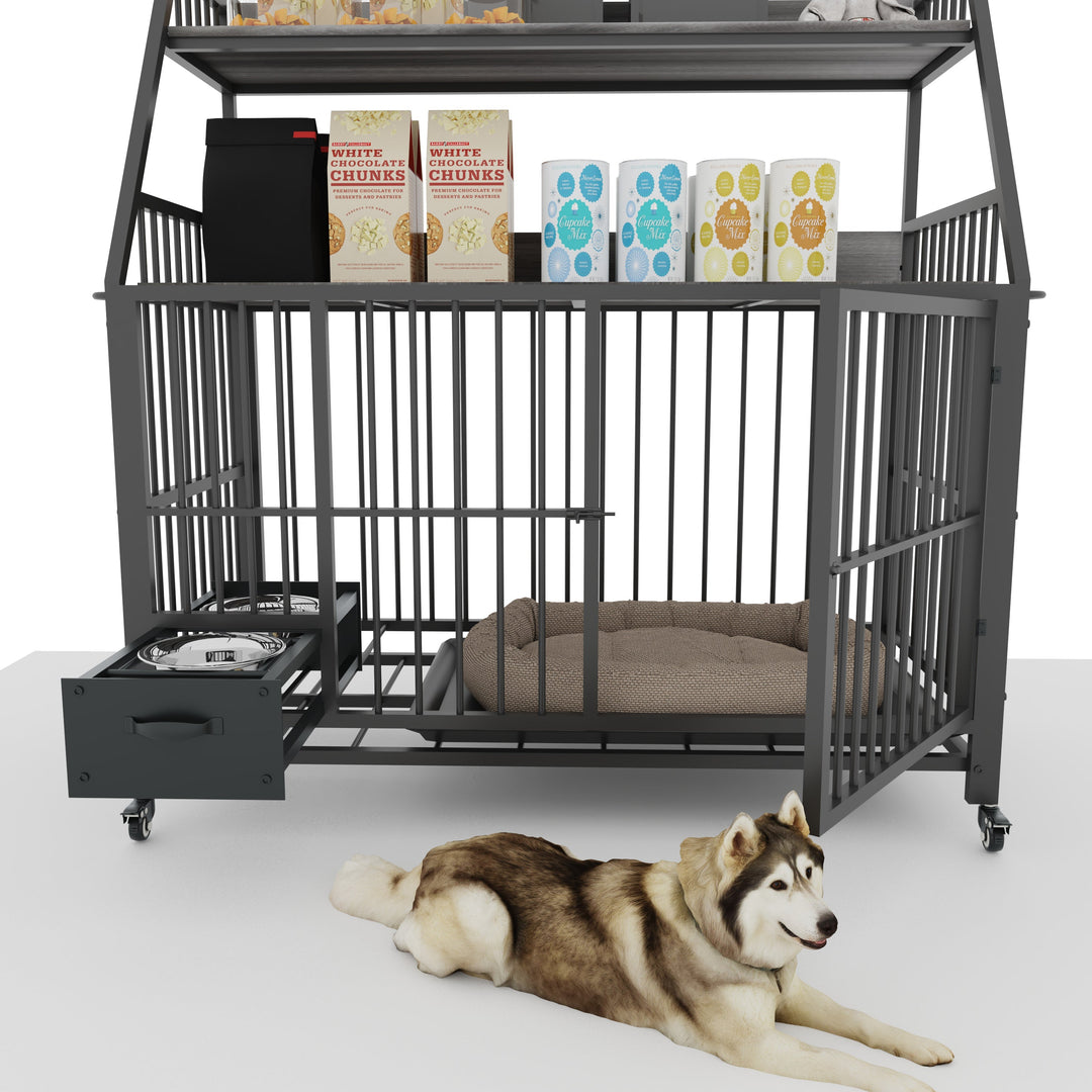 Large Pet Cage with Storage Rack and Stainless Steel Basins