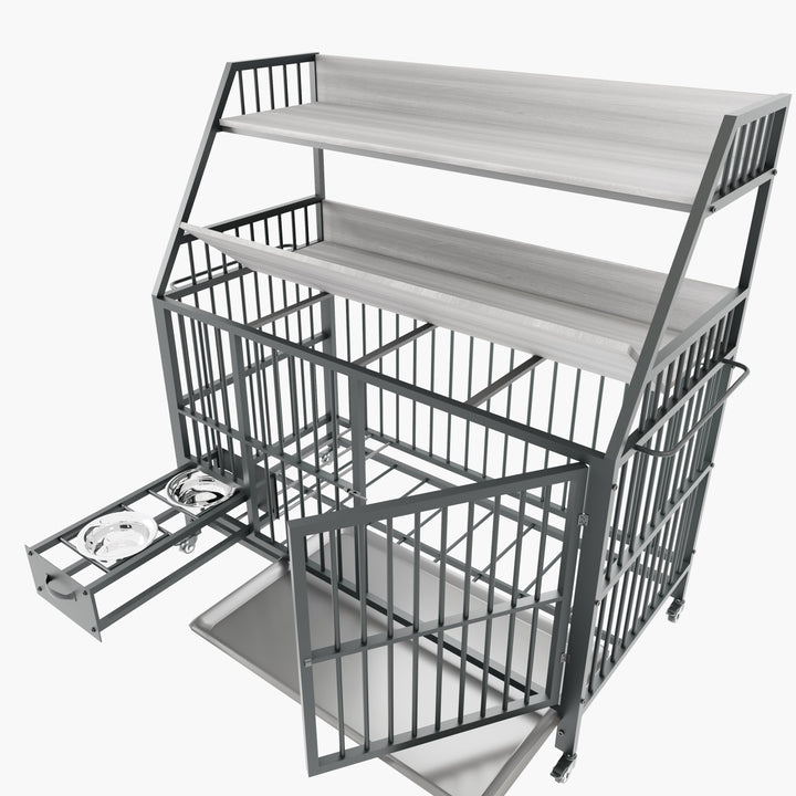 Large Pet Cage with Storage Rack and Stainless Steel Basins