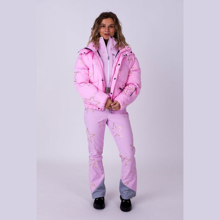 OOSC Clothing Chic Puffer Jacket - Pink with Gold Stars