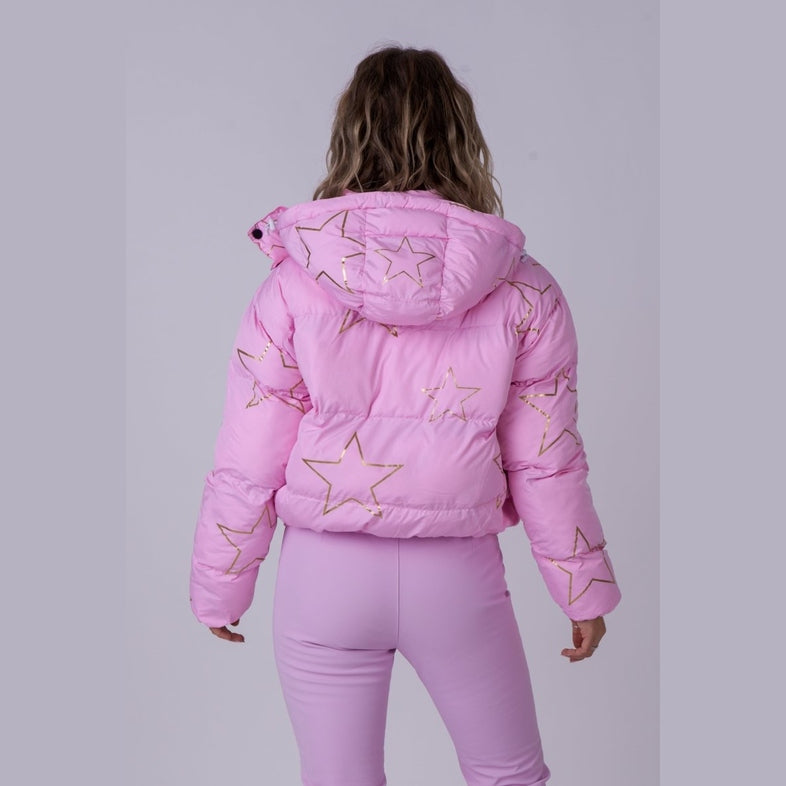 OOSC Clothing Chic Puffer Jacket - Pink with Gold Stars