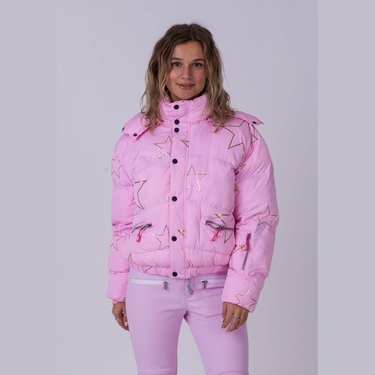 OOSC Clothing Chic Puffer Jacket - Pink with Gold Stars