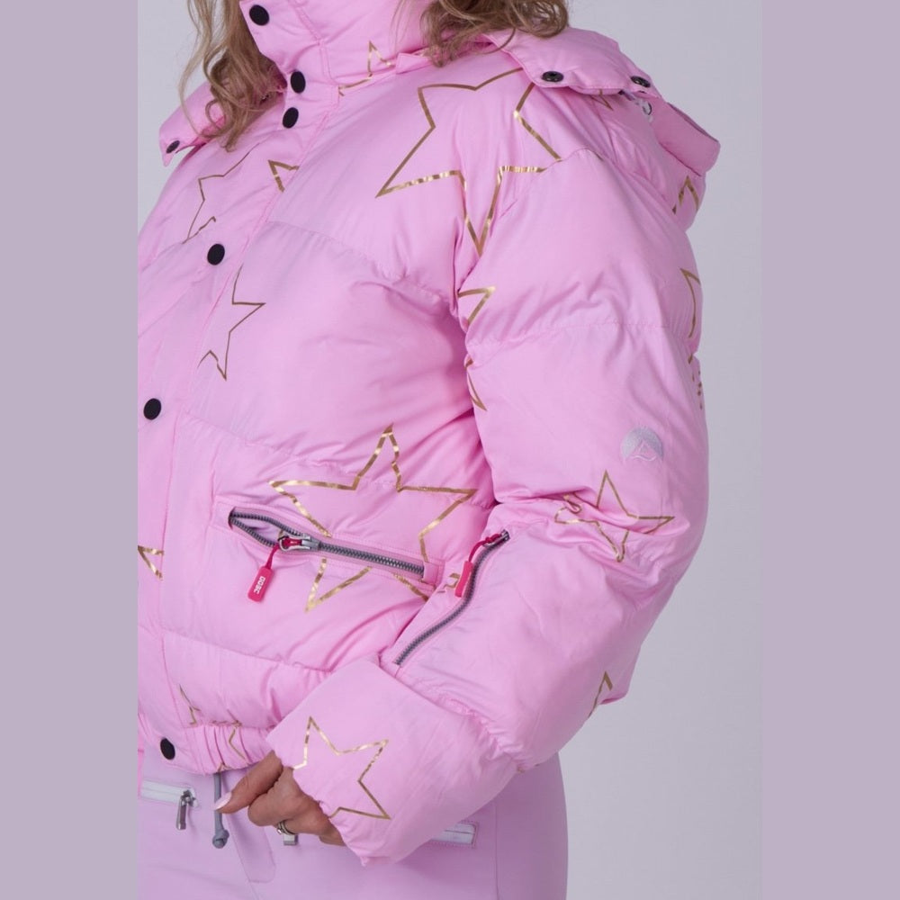 OOSC Clothing Chic Puffer Jacket - Pink with Gold Stars