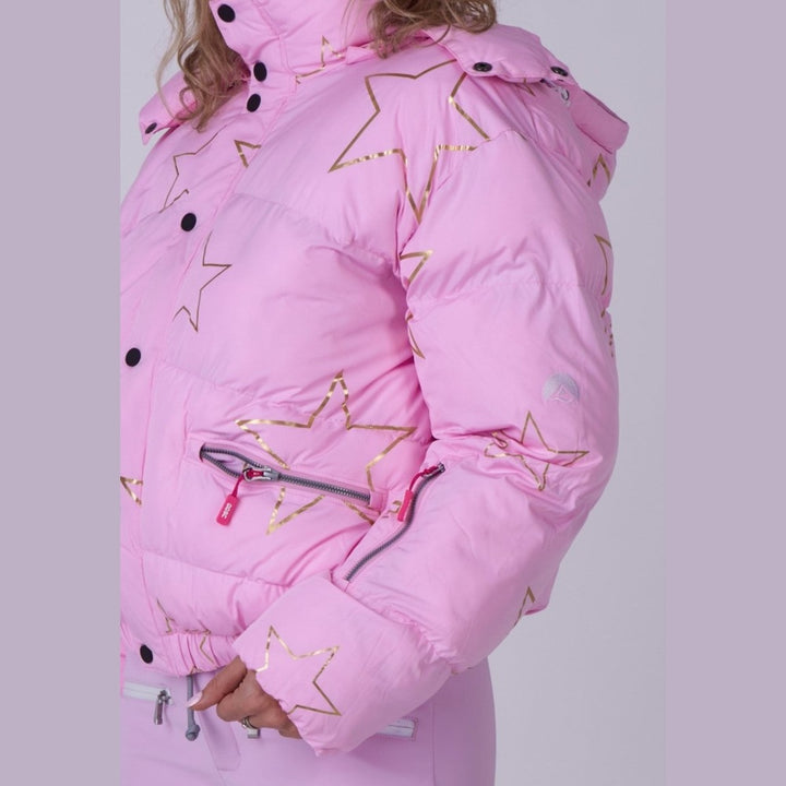 OOSC Clothing Chic Puffer Jacket - Pink with Gold Stars