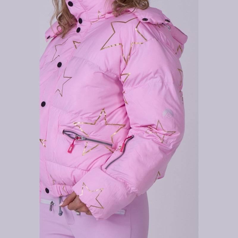 OOSC Clothing Chic Puffer Jacket - Pink with Gold Stars