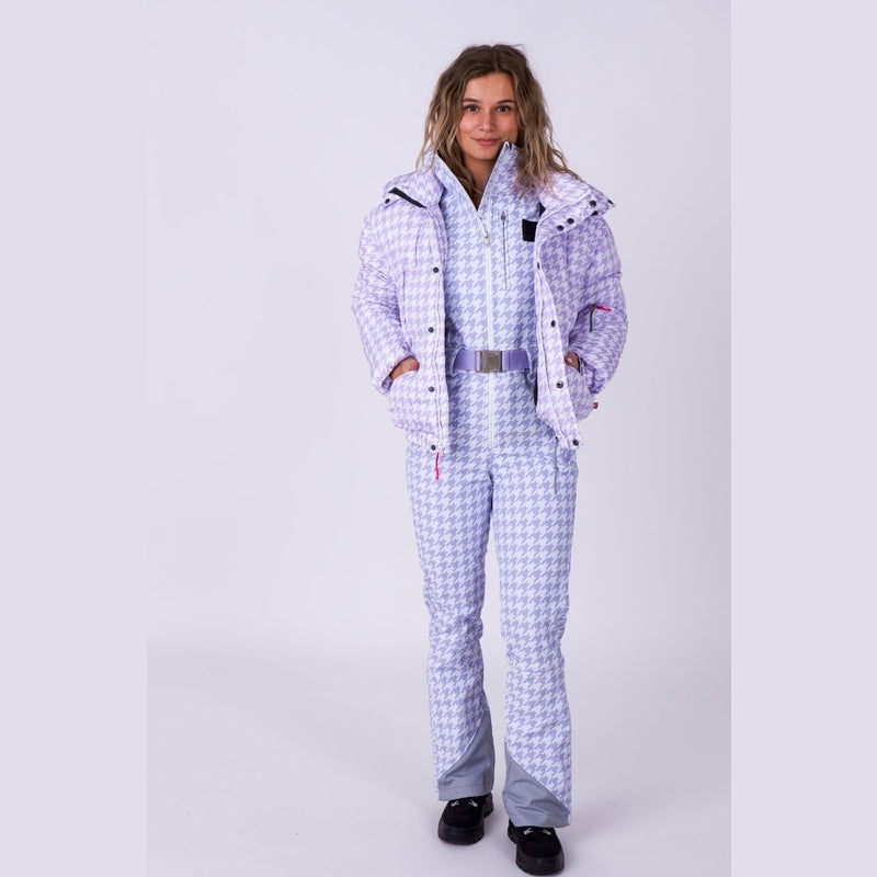 OOSC Clothing Chic Puffer Jacket - Purple Houndstooth