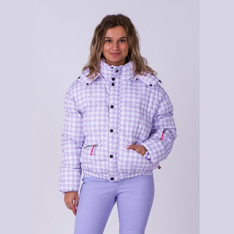 OOSC Clothing Chic Puffer Jacket - Purple Houndstooth