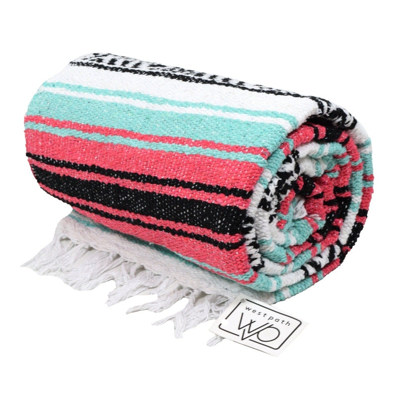 West Path Seafoam Green & Coral Mexican Falsa Blanket