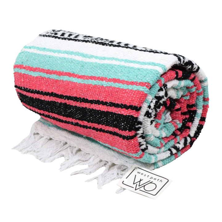 West Path Seafoam Green & Coral Mexican Falsa Blanket