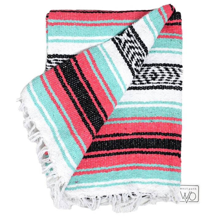 West Path Seafoam Green & Coral Mexican Falsa Blanket