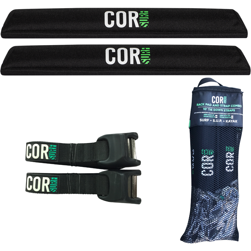 COR Surf Aero Roof Rack Pad with 10' Scratch-Resistant Tie Downs Wide Aero Bars