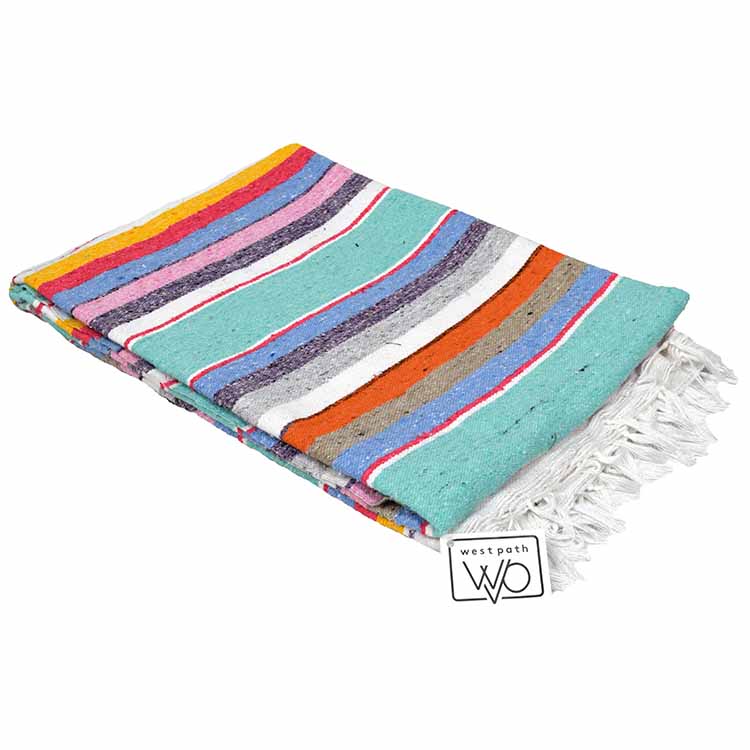 West Path Cotton Serape Blanket - Mint Pastel