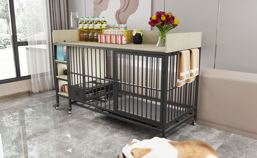 Large Pet Cage with Storage Rack Black and Beige