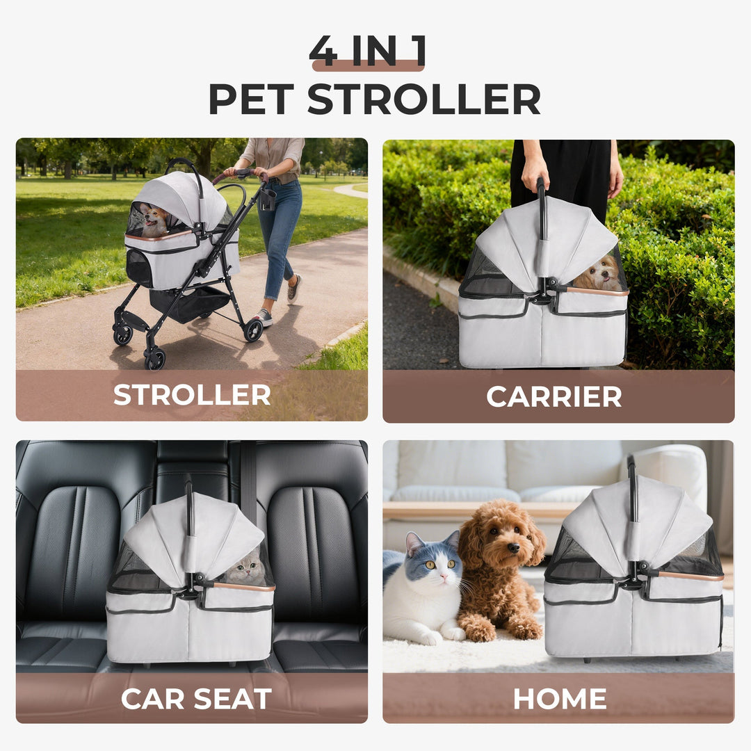 4-Wheel Foldable Pet Stroller for Dogs & Cats