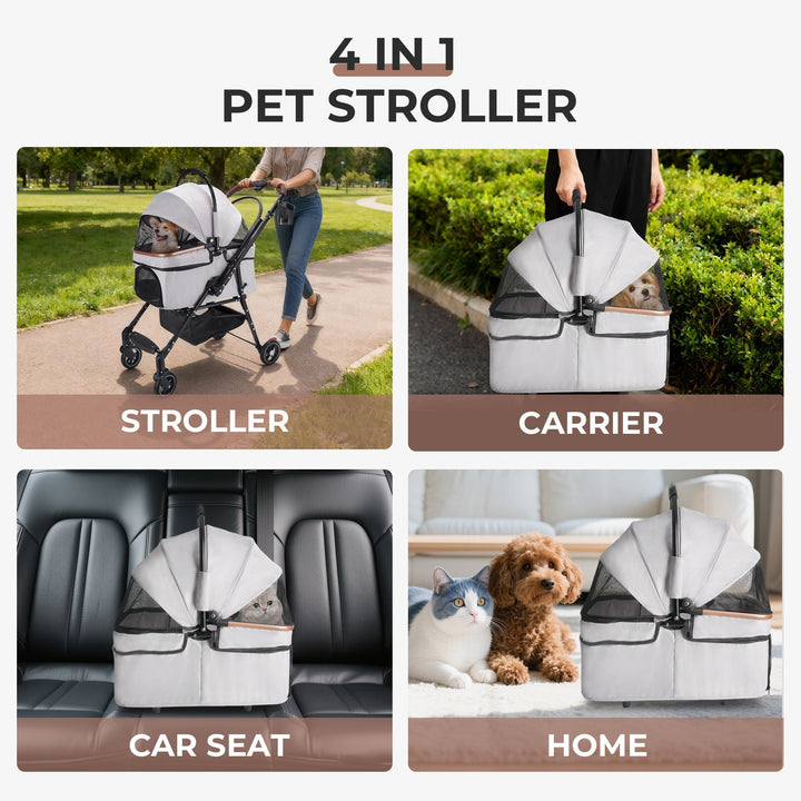 4-Wheel Foldable Pet Stroller for Dogs & Cats
