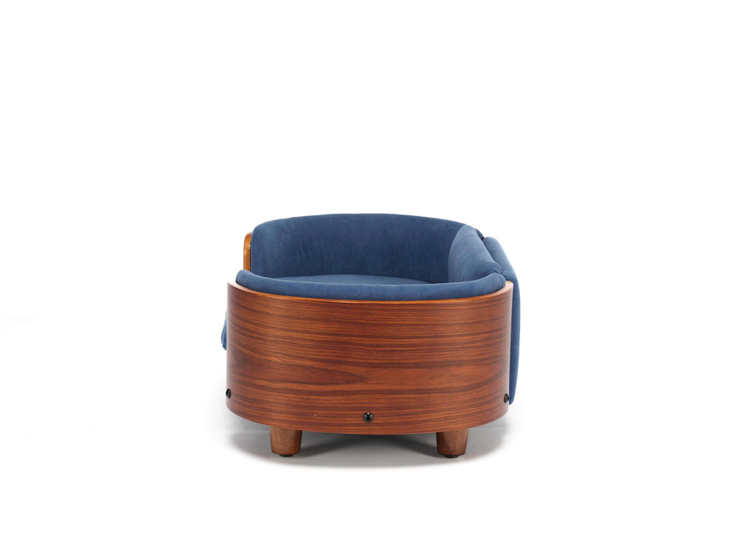 Scandinavian Style Elevated Dog Bed Pet Sofa Velvet Dark Blue Small Size