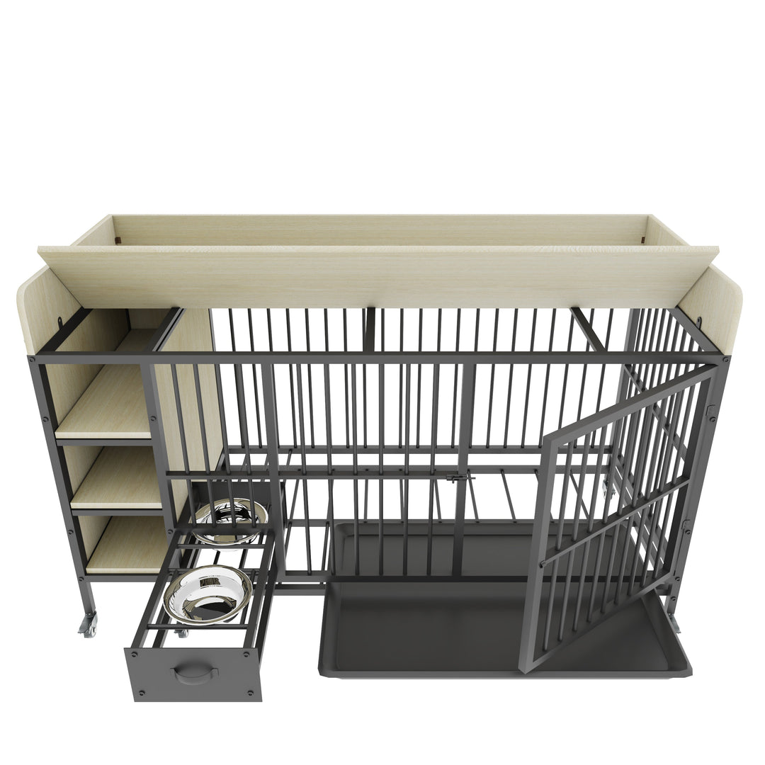 Large Pet Cage with Storage Rack Black and Beige