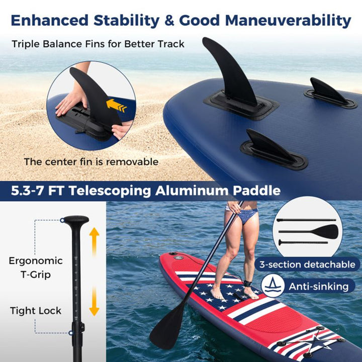 Inflatable Paddle Board with Removable Fin and Backpack
