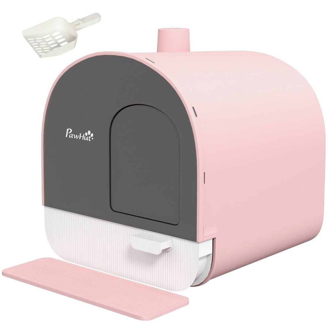 Pink Covered Cat Litter Box with Odor Filter - Complete Privacy Kit with Tray, Scoop & Mat | Compact Hooded Litter House