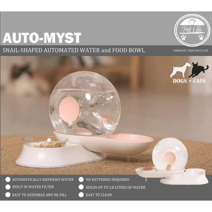 Auto-Myst Automatic Gravity Pet Water Dispenser - 2-in-1 Filtered Water & Food Bowl System with 2.8L Capacity