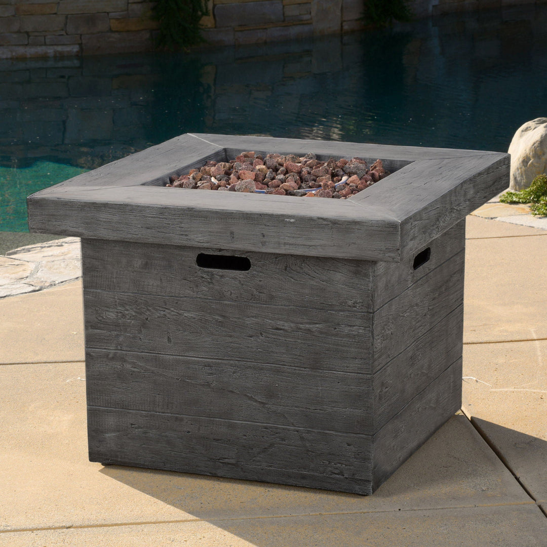 Anchorage Wood Square Fire Pit 40,000 BTU - Gray