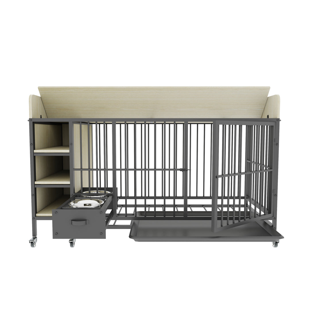 Large Pet Cage with Storage Rack Black and Beige