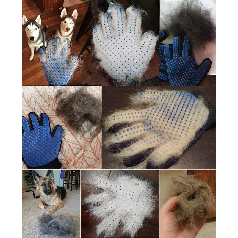 Pet Grooming Gloves Brush Dog Cat Hair Remover Mitt Massage Deshedding 1 Pair Blue
