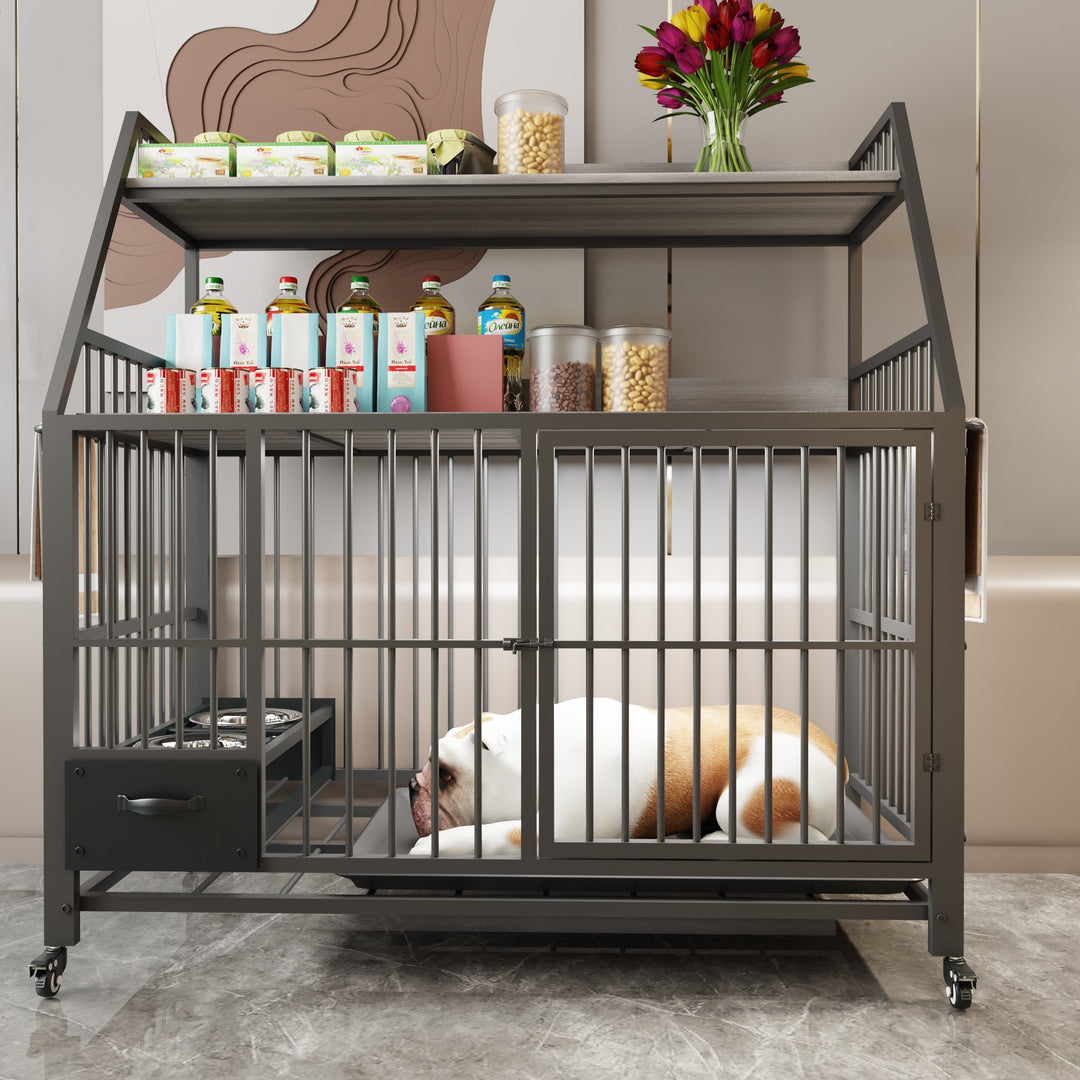Large Pet Cage with Storage Rack and Stainless Steel Basins
