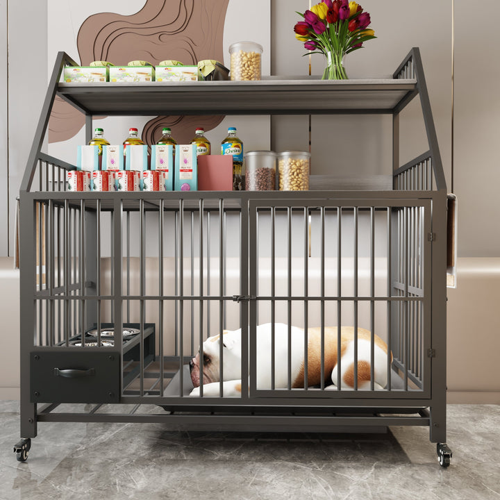 Large Pet Cage with Storage Rack and Stainless Steel Basins