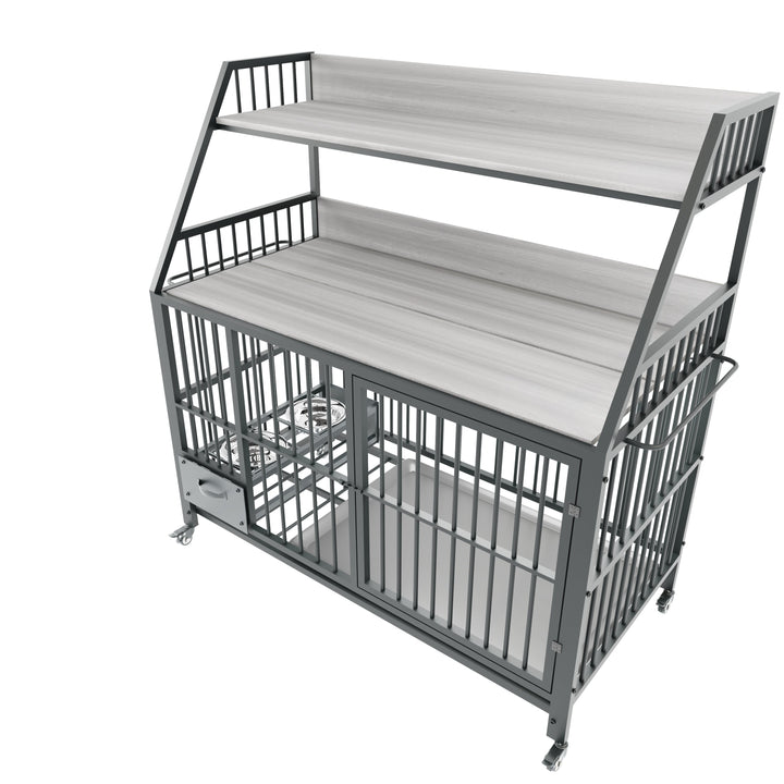 Large Pet Cage with Storage Rack and Stainless Steel Basins
