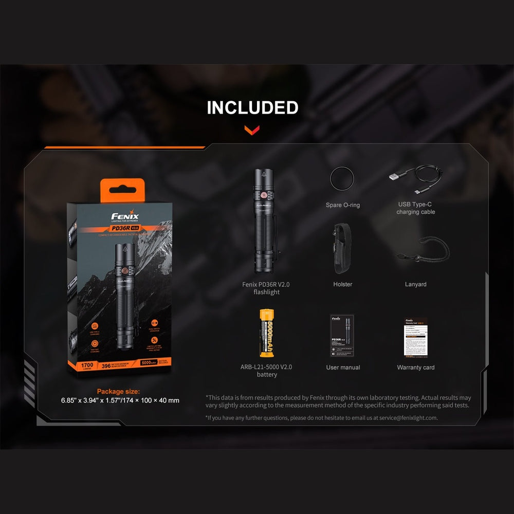 Fenix PD36R V2 Compact Rechargeable Tactical Flashlight - 1700 Lumens