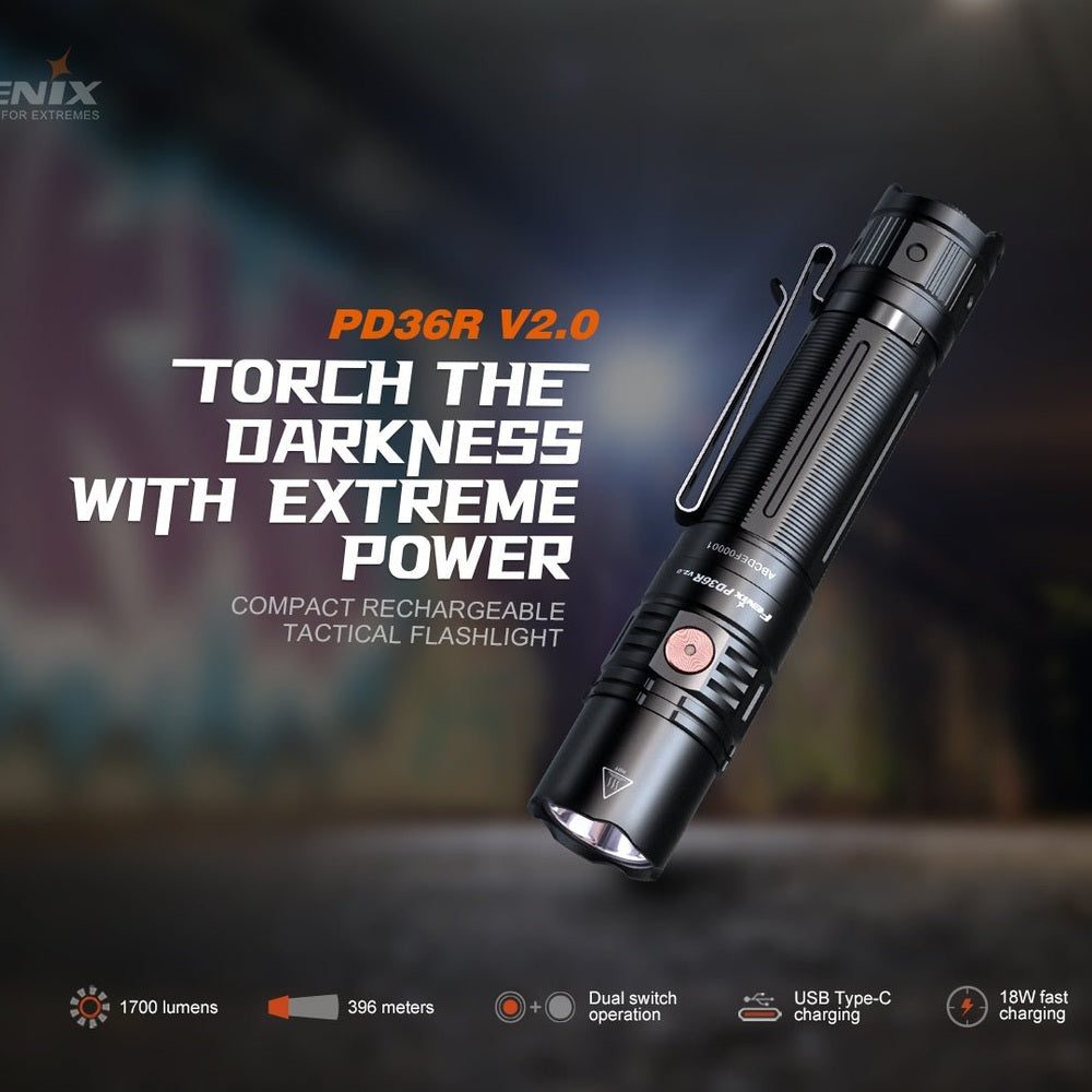 Fenix PD36R V2 Compact Rechargeable Tactical Flashlight - 1700 Lumens