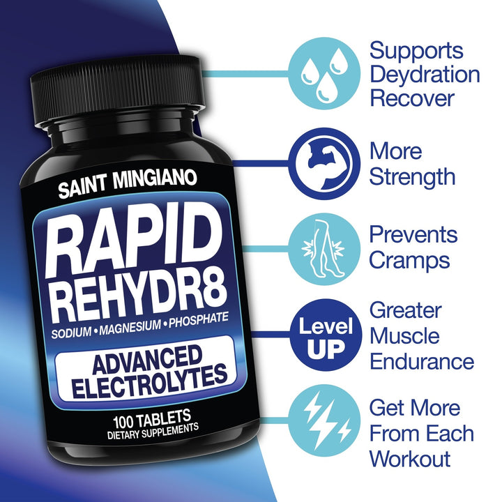 Rapid Rehydr8 Electrolyte Supplements 100 Capsules – Aid in The Prevention of Cramping and Supports Muscle Endurance and Recovery