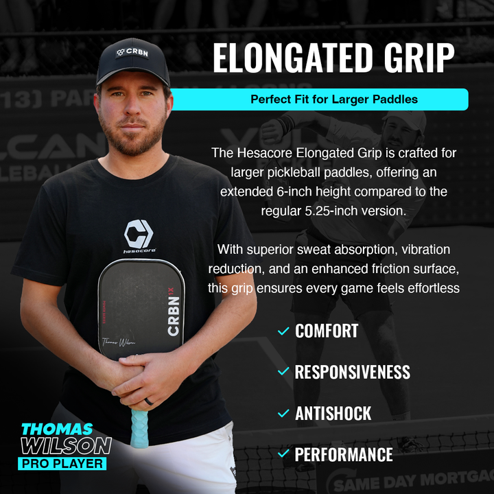 Hesacore Pickleball Elongated Grip - 6 Inches Long - Regular Soft Feel - White