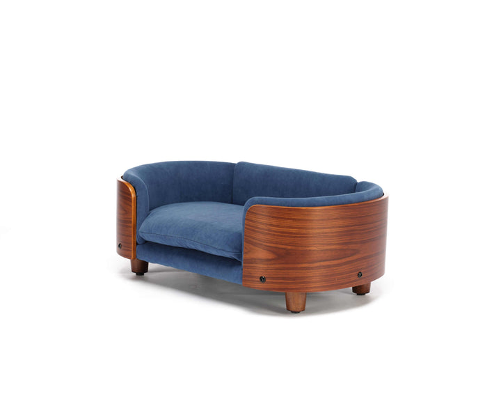 Scandinavian Style Elevated Dog Bed Pet Sofa Velvet Dark Blue Small Size