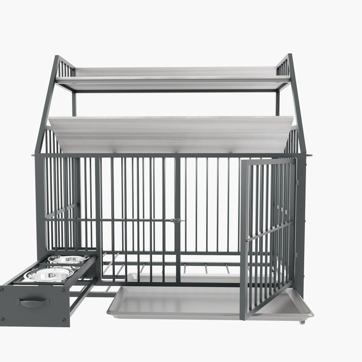 Large Pet Cage with Storage Rack and Stainless Steel Basins