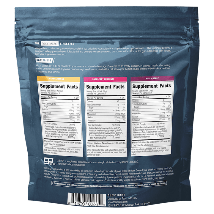 TeamKeto Fuel Exogenous Ketone Travel Packs