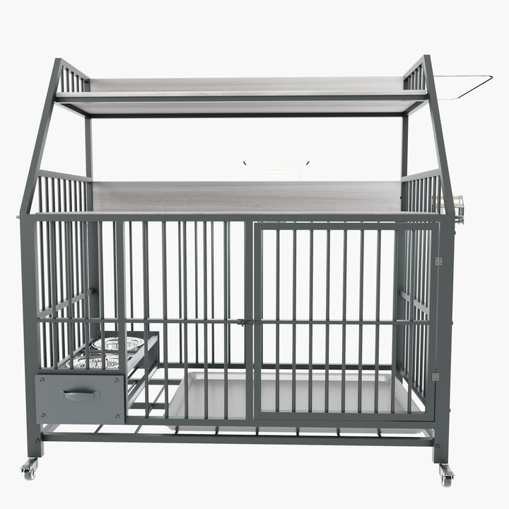 Large Pet Cage with Storage Rack and Stainless Steel Basins