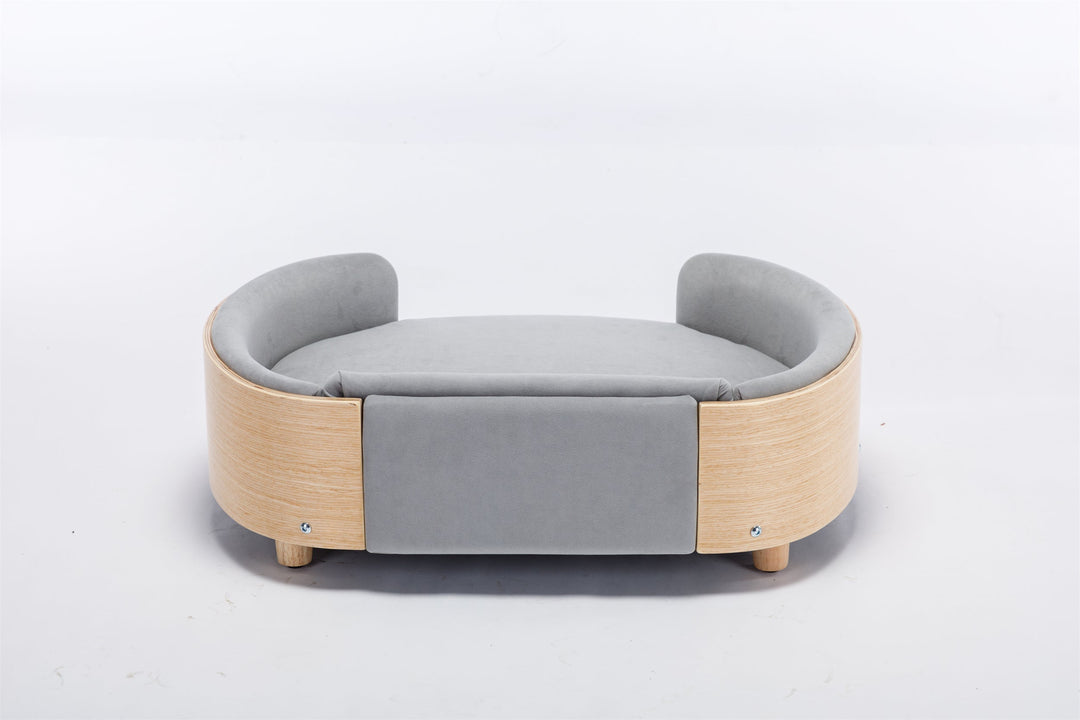 Scandinavian Style Elevated Dog Bed Pet Sofa Velvet Cushion Mid Size Light Grey