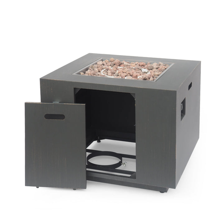 33" Outdoor Iron Square Propane Fire Pit - Brushed Brown