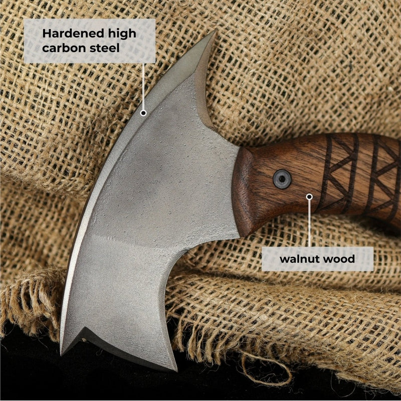 AncientSmithy Forged tomahawk "Skaldrun" with tribal engraving