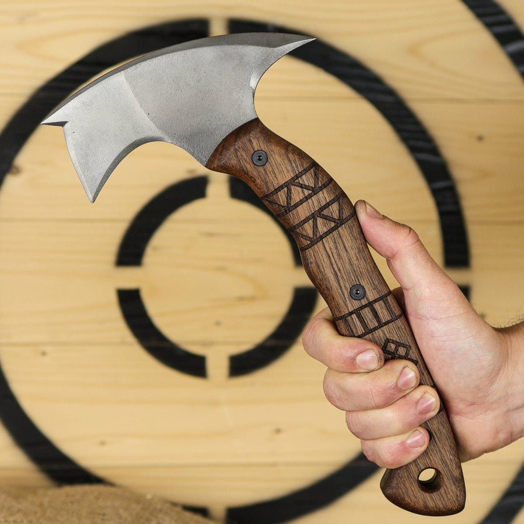 AncientSmithy Forged tomahawk "Skaldrun" with tribal engraving