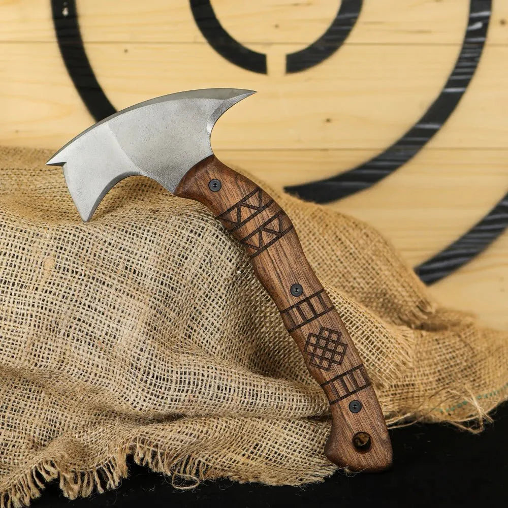 AncientSmithy Forged tomahawk "Skaldrun" with tribal engraving