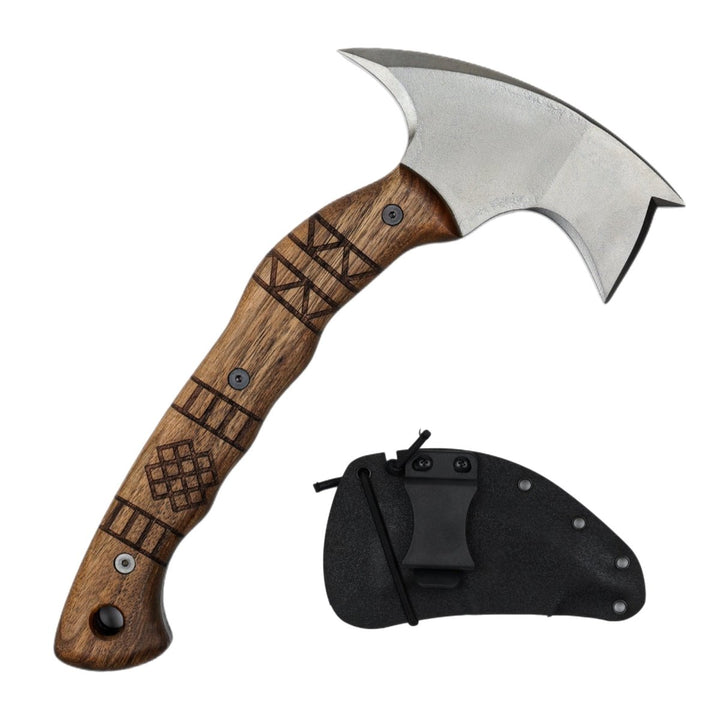 AncientSmithy Forged tomahawk "Skaldrun" with tribal engraving