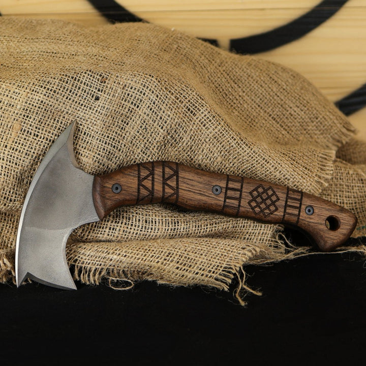 AncientSmithy Forged tomahawk "Skaldrun" with tribal engraving